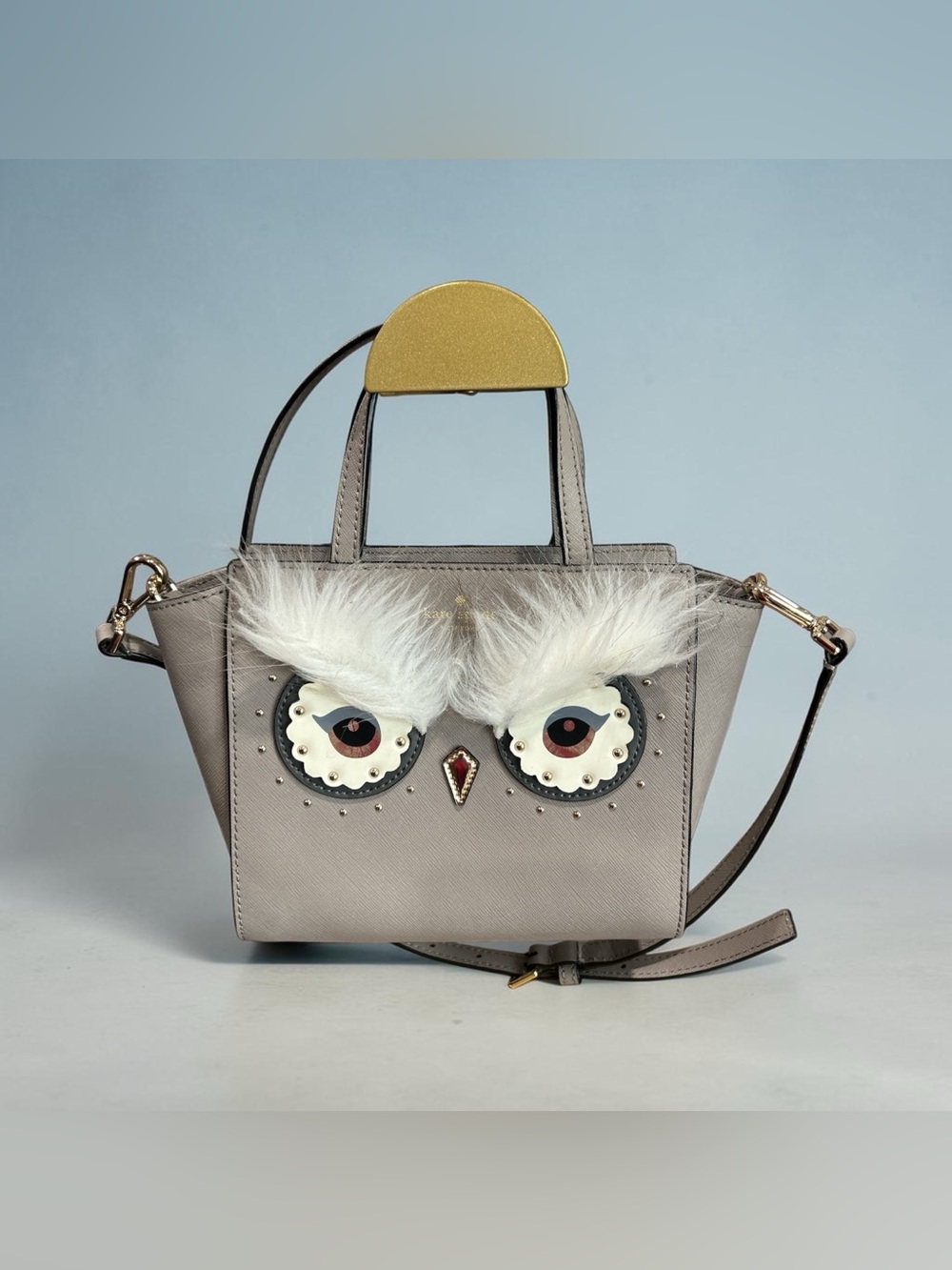 kate spade gray satchel with whimsical owl appliqué